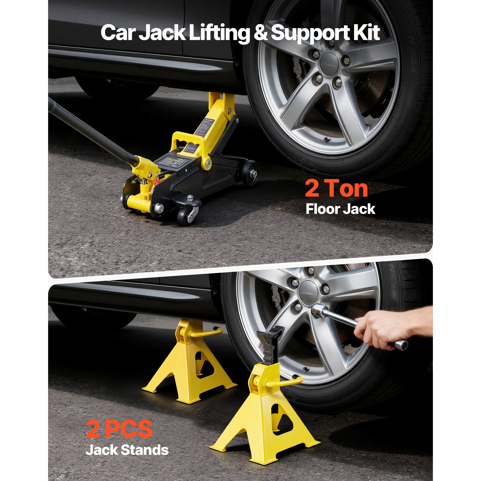 Low Profile Hydraulic Trolley Floor Jack With Support Stands_voghion.com